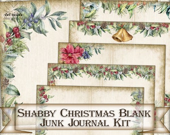 Vintage Shabby Christmas Blank Junk Journal Kit,Printable Collage Pages