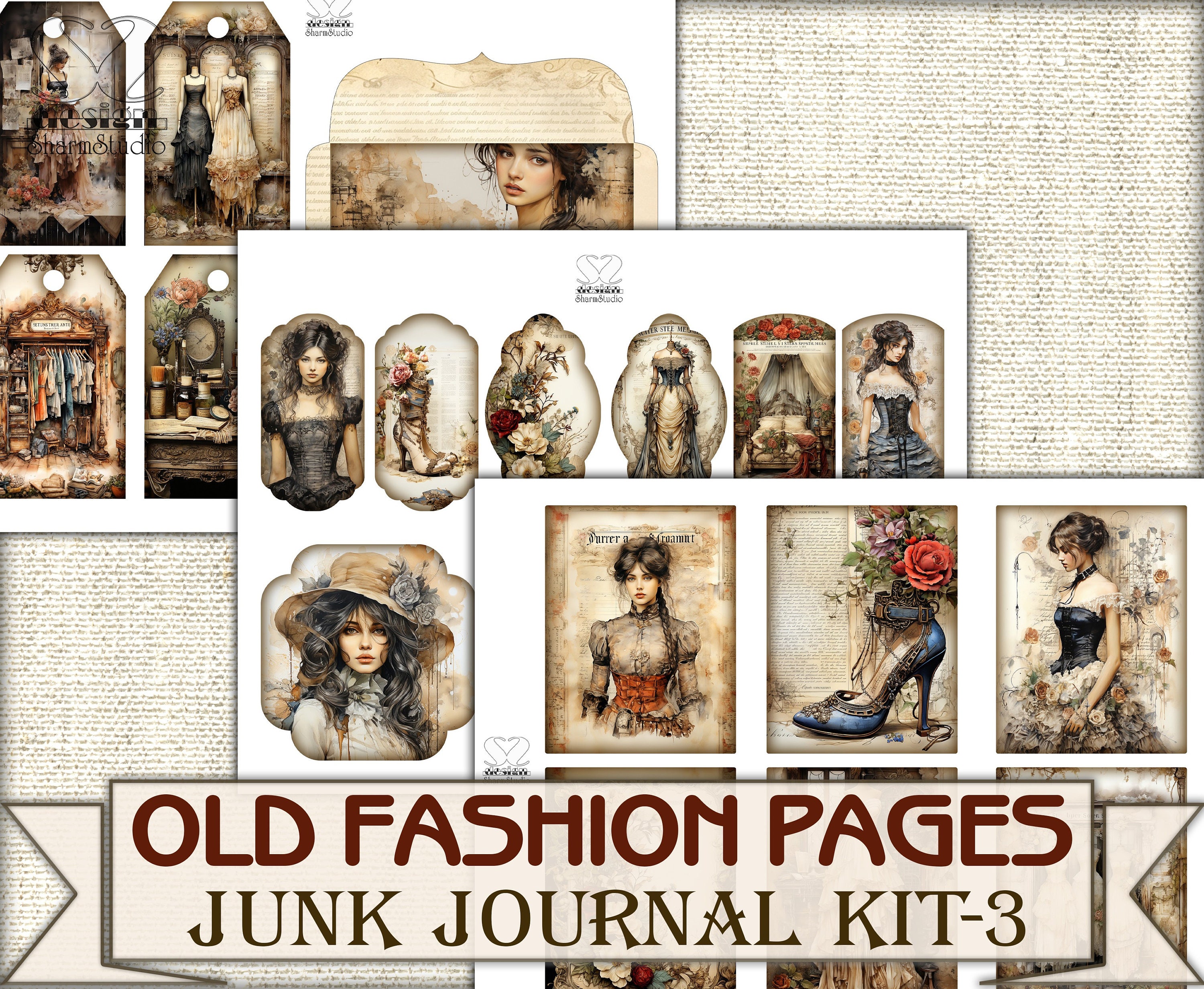 Old Fashion Victorian Lady Junk Journal Kit Part 3, Collage Sheets ...