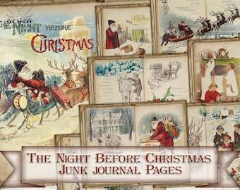 Vintage Christmas Junk Journal Kit,Printable Collage Pages The Night Before Christmas