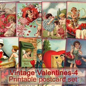 Juego de postal imprimible Valentines-4, Vintage Cards Atc ACEO