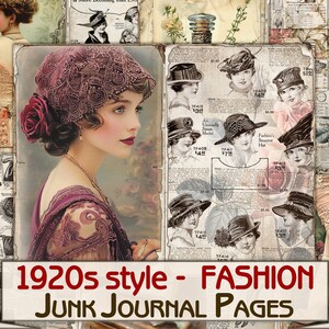 アンティーク雑誌セット Vintage Fashion Junk Journal Kit 1920s Style, Collage Sheets