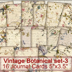 cartes botaniques vintage set-3, fleurs de feuille de collage numérique, Junk Journal Ephemera