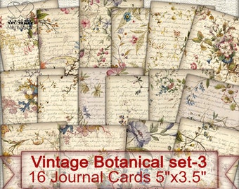 Vintage Botanical cards set-3, Digital Collage Sheet Flowers,Junk Journal Ephemera