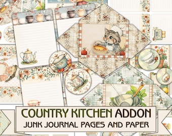 Páginas de diario basura de Country Kitchen, complementos, álbumes de recortes, libros de cocina, collages, imprimibles, efímeras