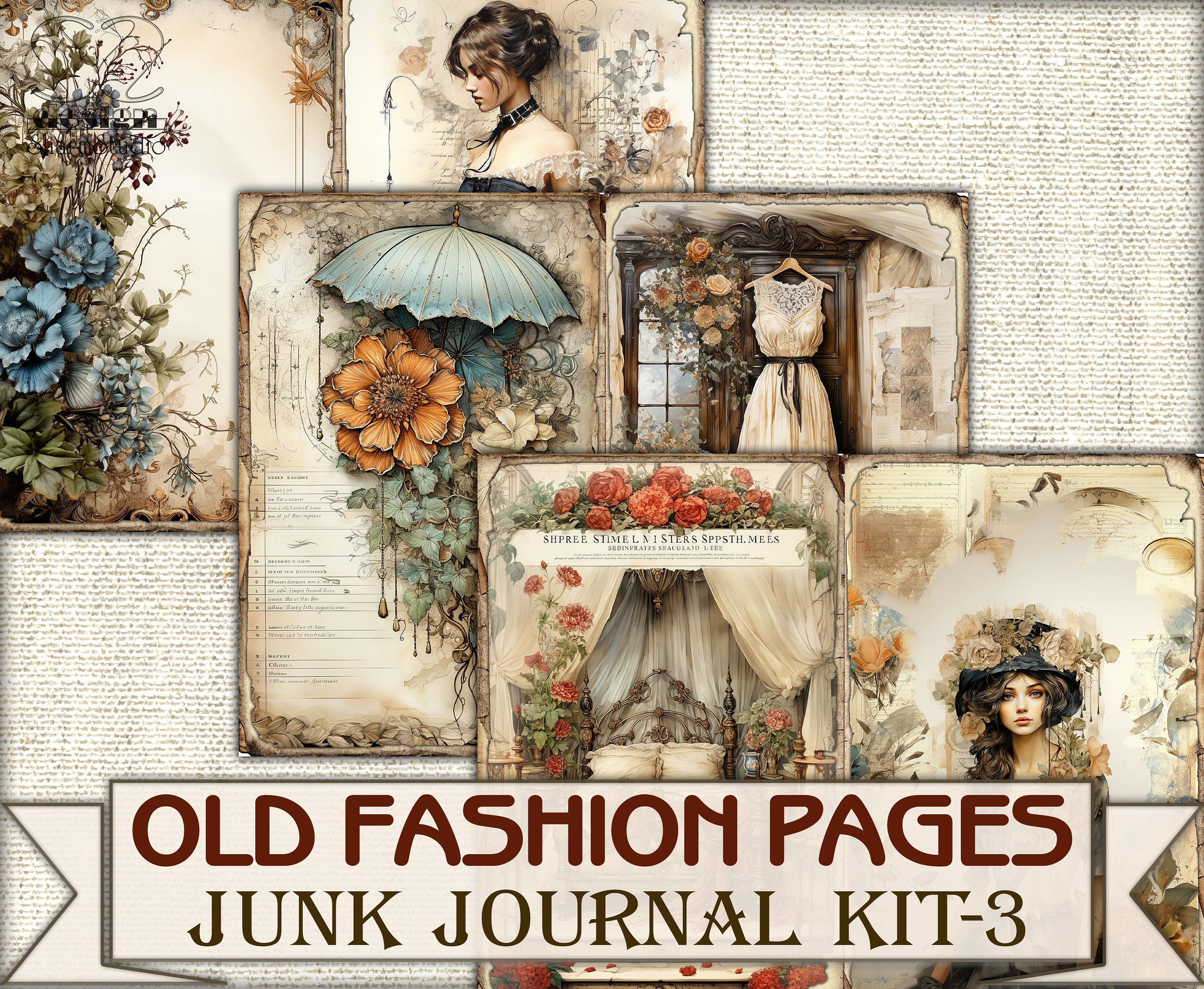 Old Fashion Victorian Lady Junk Journal Kit Part 3, Collage Sheets ...