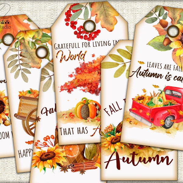 Cozy Autumn junk journal tags,welcome fall ephemera gift tags