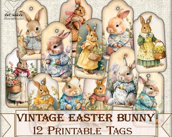 Easter Bunny ephemera Tags Printable,scrapbook and junk journal paper