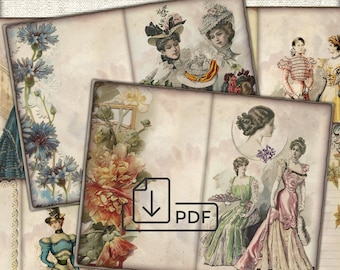Vintage victorian fashion 1890s ephemera Junk Journal picture collage,Digital Sheet Download