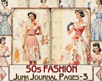 Retro 50s fashion Junk Journal Pages part 3, Collage Sheets printables