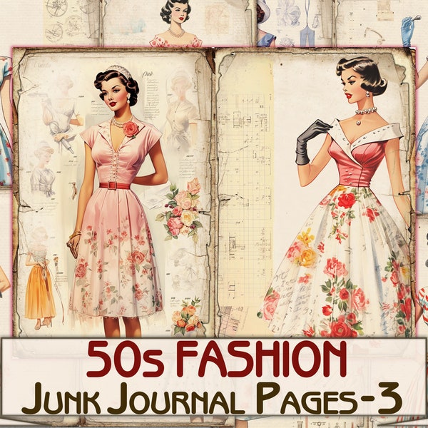 Retro 50s fashion Junk Journal Pages part 3, Collage Sheets printables