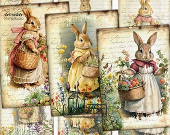 Vintage Easter Bunny Collage Digital picture printable cards Atc ACEO-3