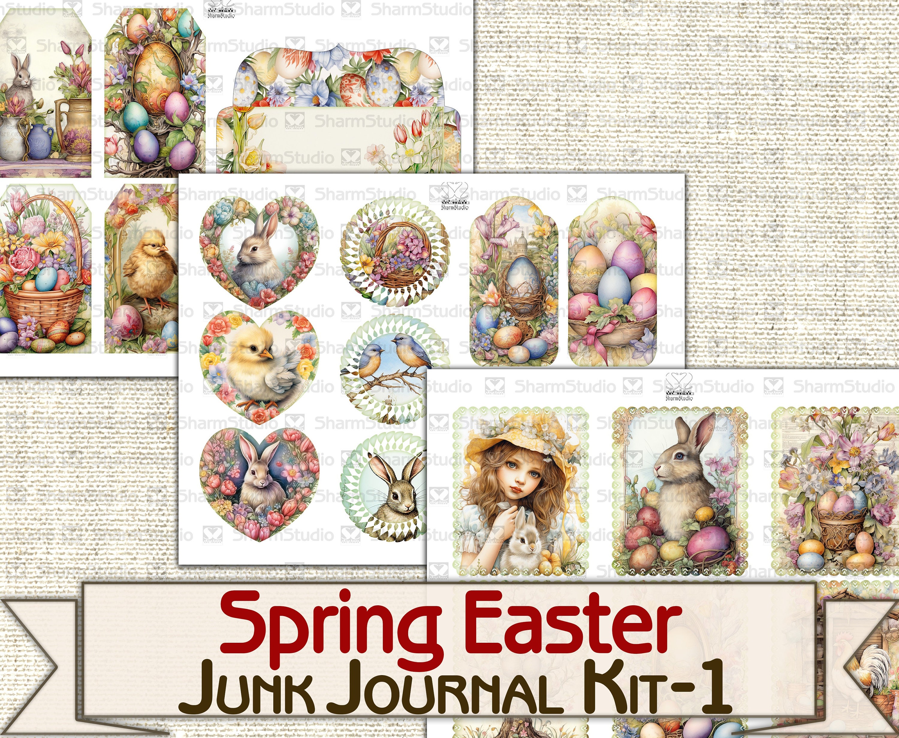 Vintage Spring Easter Junk Journal Kit,digital Picture Collage ...
