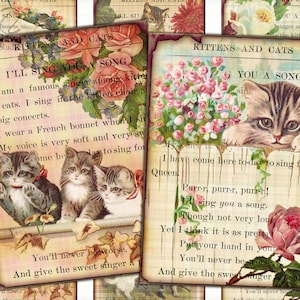 Vintage cats picture Digital Atc ACEO,Ephemera paper,picture printable