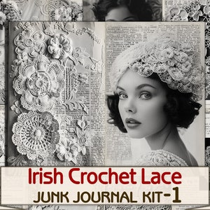 Kit de diário de lixo de renda de crochê irlandês vintage, páginas de colagem de imagens de artesanato doméstico-1