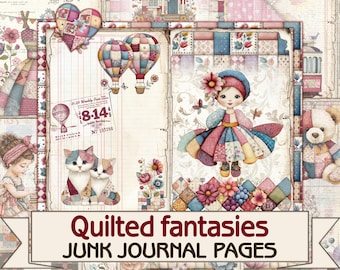 Quilted Junk Journal Pages,patchwork Craft Book, Quilt scrapbook, Digital PDF Instant Download