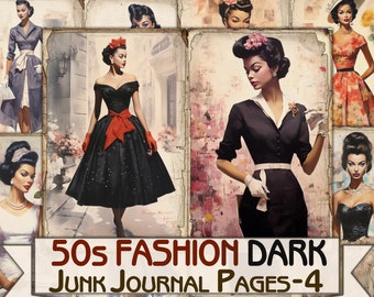 Retro 50s dark fashion Junk Journal Pages part 4, Collage Sheets printables