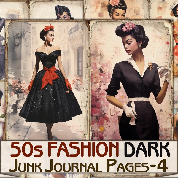 Retro 50s dark fashion Junk Journal Pages part 4, Collage Sheets printables