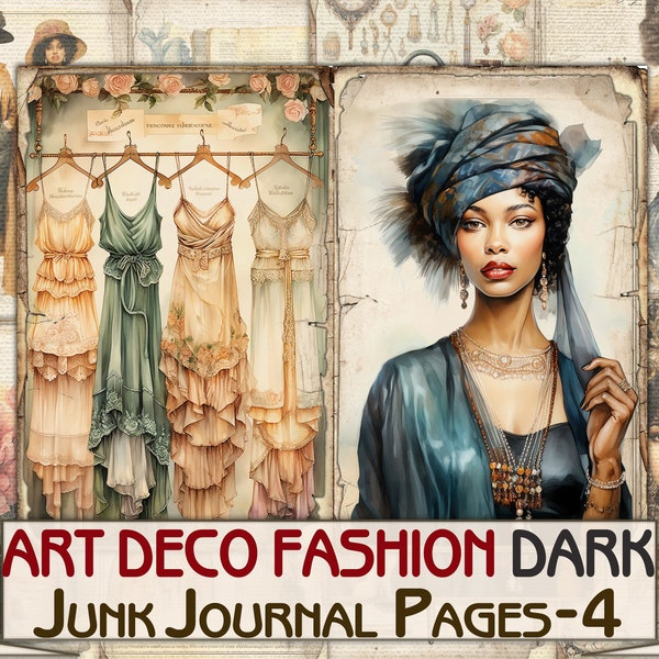 Art Deco fashion dark Lady Junk Journal Kit part 4, Collage Sheets printables