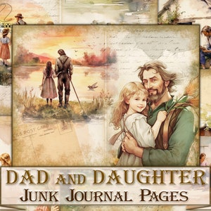 Páginas vintage de diario basura de papá e hija, diario familiar, día del padre imprimible