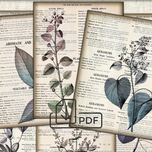 vintage Botanical Junk Journal Ephemera - Feuille de collage numérique Télécharger