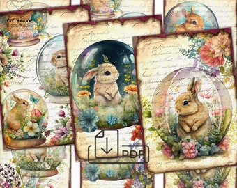 Vintage Easter Bunny Collage Digital picture printable cards Atc ACEO-2