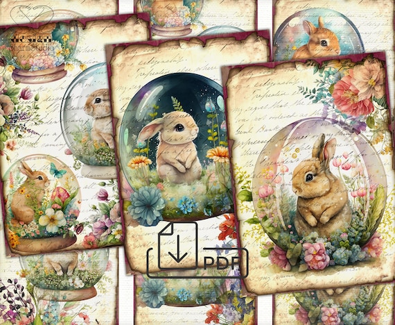 Vintage Easter Bunny Collage Digital picture printable cards Atc ACEO-2
