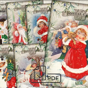 Colagem de imagens digitais de Natal para impressão Cartões vintage Atc ACEO