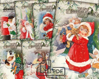 Christmas Digital picture collage printable Vintage cards Atc ACEO
