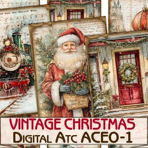 Vintage kerstfotocollage afdrukbare kaarten incl. + BONUS, digitale decoupagepapier kerstmis set-1