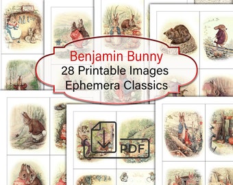 Benjamin Bunny 28 Vintage Art Paquete de efímeras imprimible Clásicos