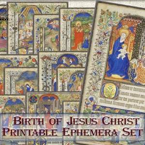 Vintage Christmas Ephemera Birth of Jesus Christ collage printable cards Medieval Art Atc ACEO