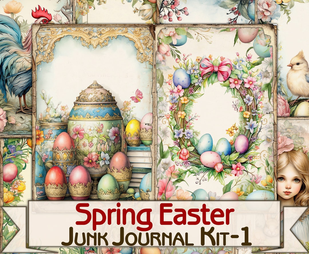 Vintage Spring Easter Junk Journal Kit,digital Picture Collage ...