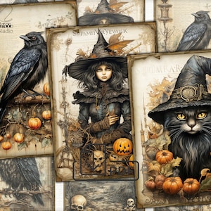 Vintage Halloween Junk Journal Printable Pages,background picture collage,ephemera papers