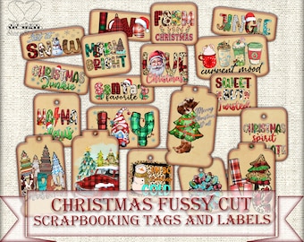 Christmas fussy cuts ephemera Tags Printable, scrapbooking tags and labels