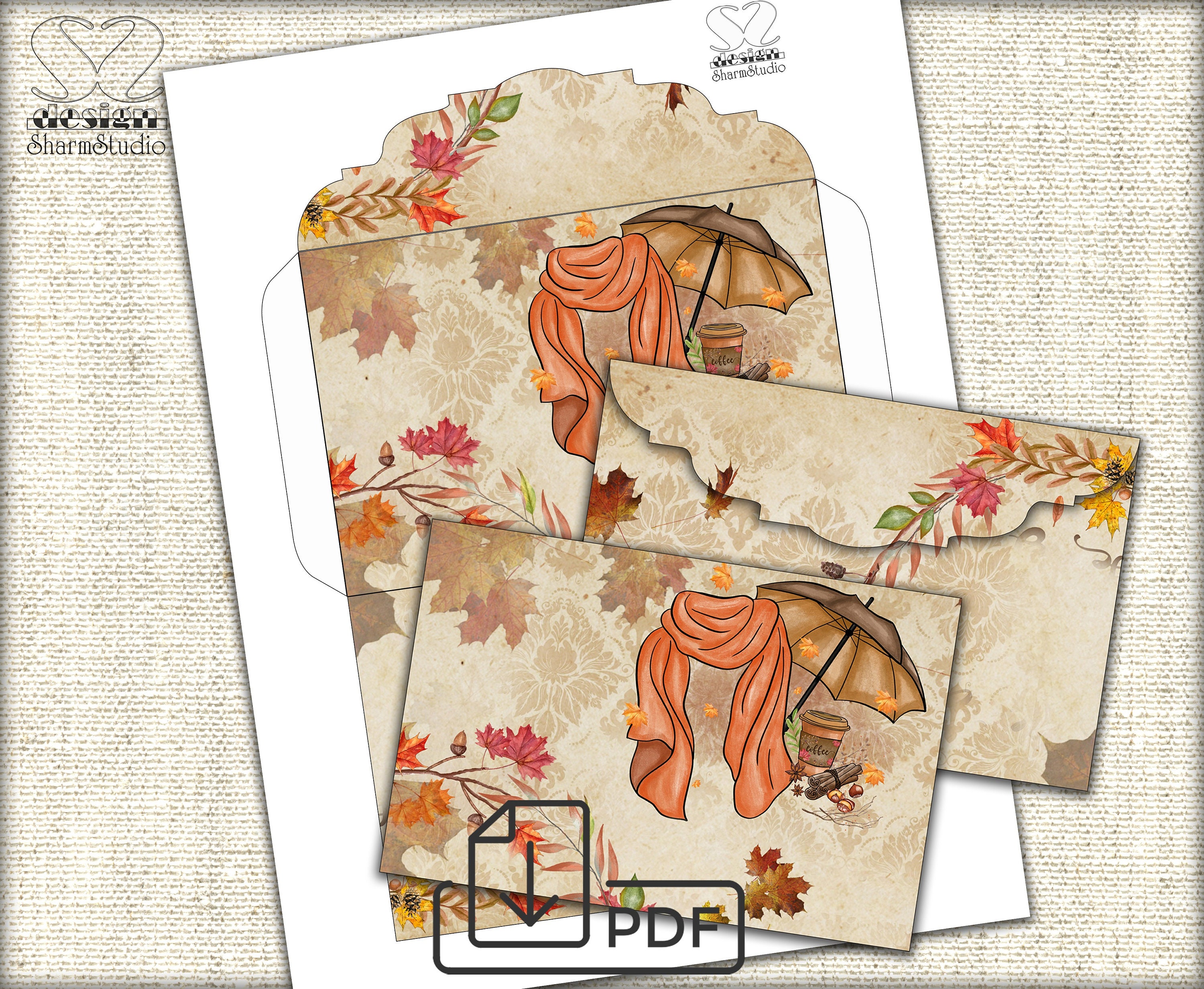 Cozy Autumn Digital Envelopes Template Kitenvelope Printable - Etsy