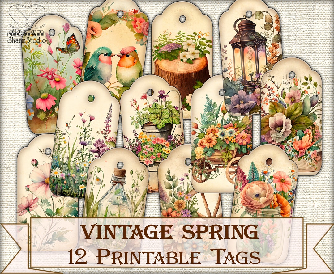 Vintage Spring Tags Printable Junk Journal Ephemera - Etsy