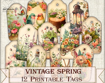 Vintage spring Tags Printable Junk Journal Ephemera
