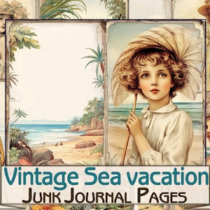 Vintage sea vacation junk journal pages,Beach journal printables