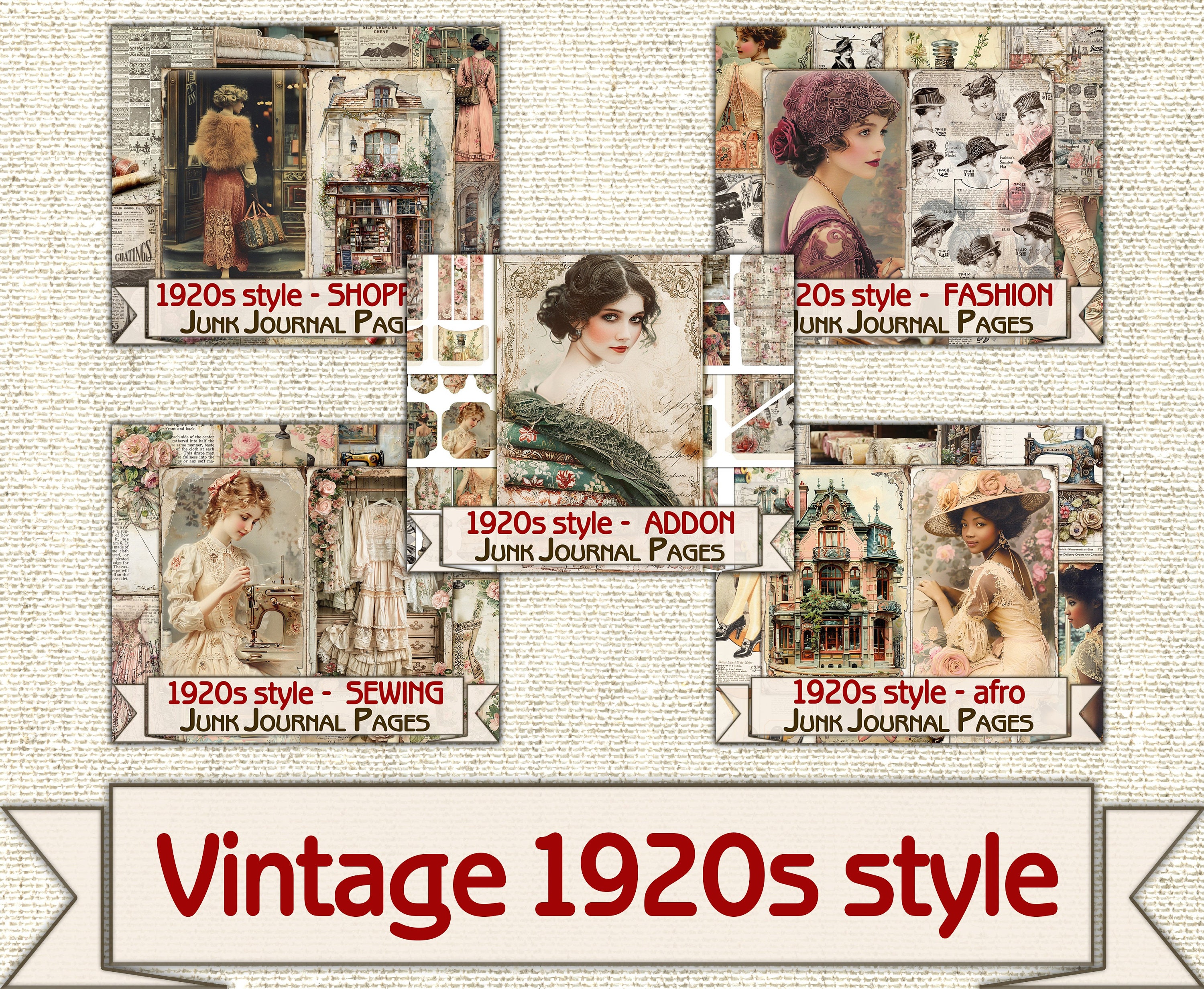 Vintage Fashion Junk Journal Kit 1920s Style Sewing Shopping
