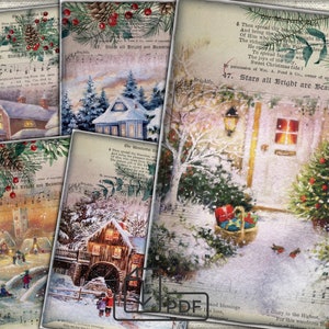 Cartões imprimíveis de colagem de imagens digitais vintage de inverno Atc ACEO
