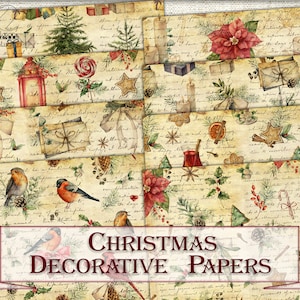 Christmas digital decorative papers set,printable vintage xmas background winter paper pack