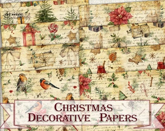 Christmas digital decorative papers set,printable vintage xmas background winter paper pack