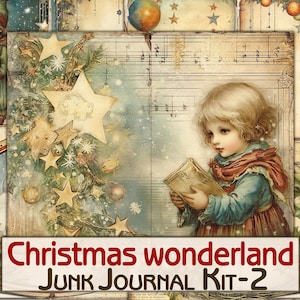 Vintage Christmas wonderland Junk Journal Kit,Printable Collage Pages-2