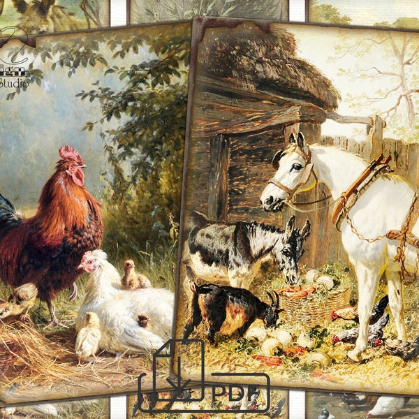 Vintage COUNTRY LIFE,farm print collage-2,ACEO Digital paper country pictures