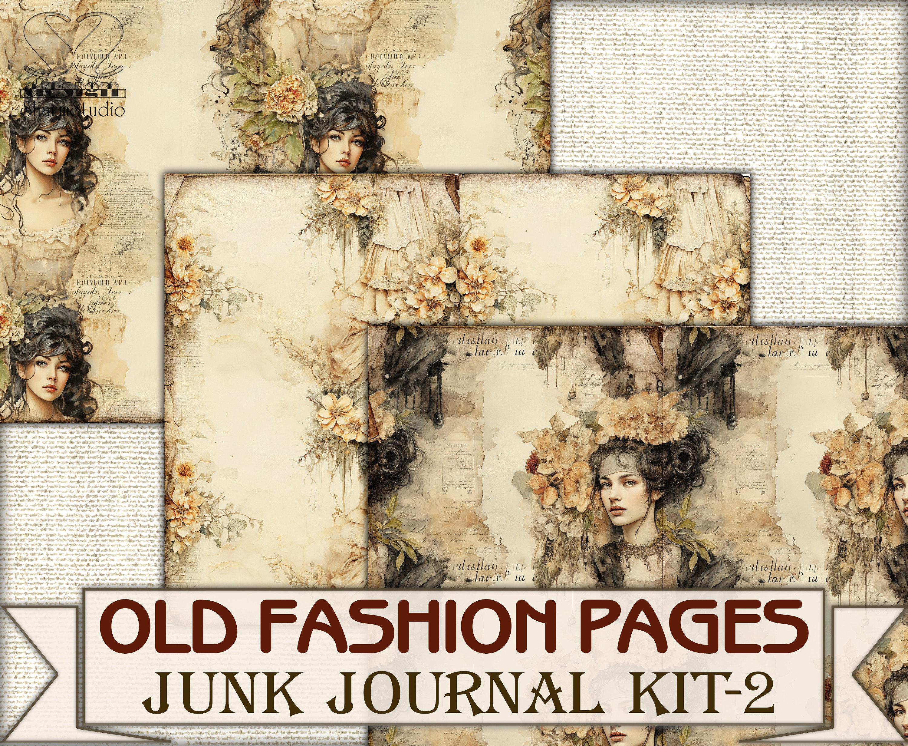 Old Fashion Victorian Lady Junk Journal Kit Part 2, Collage Sheets ...
