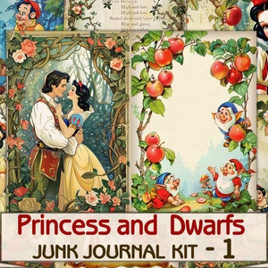 Princess and Dwarfs junk journal pages,fantasy fairy tale,Digital Sheet Download