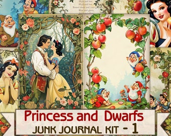 Páginas de diario de cuento de hadas de princesas y enanitos, cuento de hadas fantástico, descarga de hoja digital