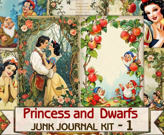 Princess and Dwarfs junk journal pages,fantasy fairy tale,Digital Sheet Download