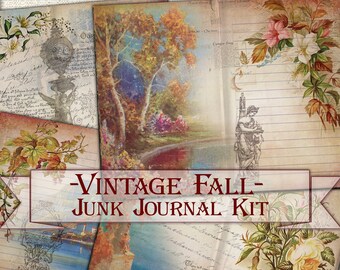 Vintage Fall Junk Journal Kit,Autumn Printable Collage Pages