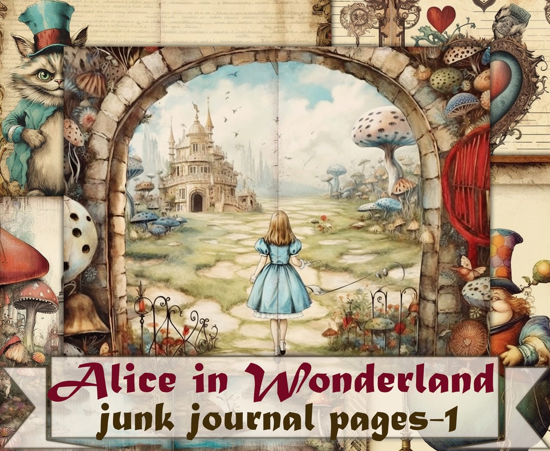 Alice Wonderland Junk Journal Pages alice Art Picture Collage digital